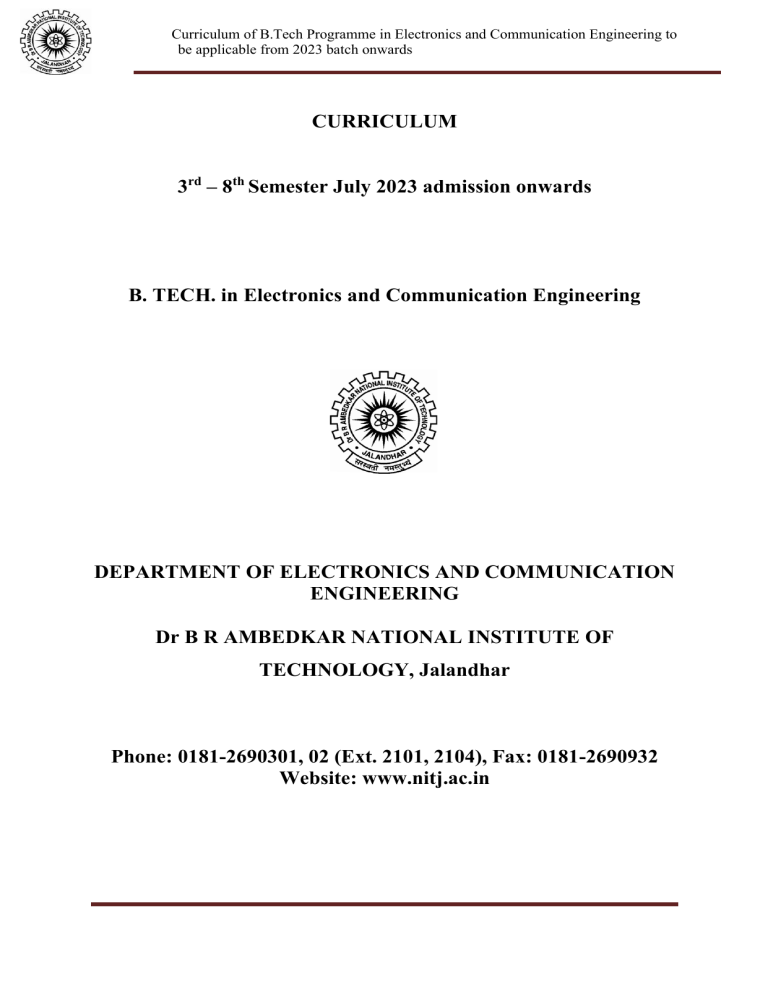 B.Tech Electronics and Communication Engineering Curriculum 2023
