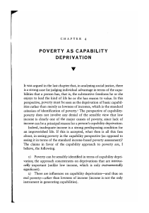 Poverty as Capability Deprivation: Amartya Sen's Approach