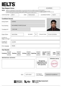 IELTS Test Report Form: MOHAMMED FEKHR ELISLAM - Academic Scores