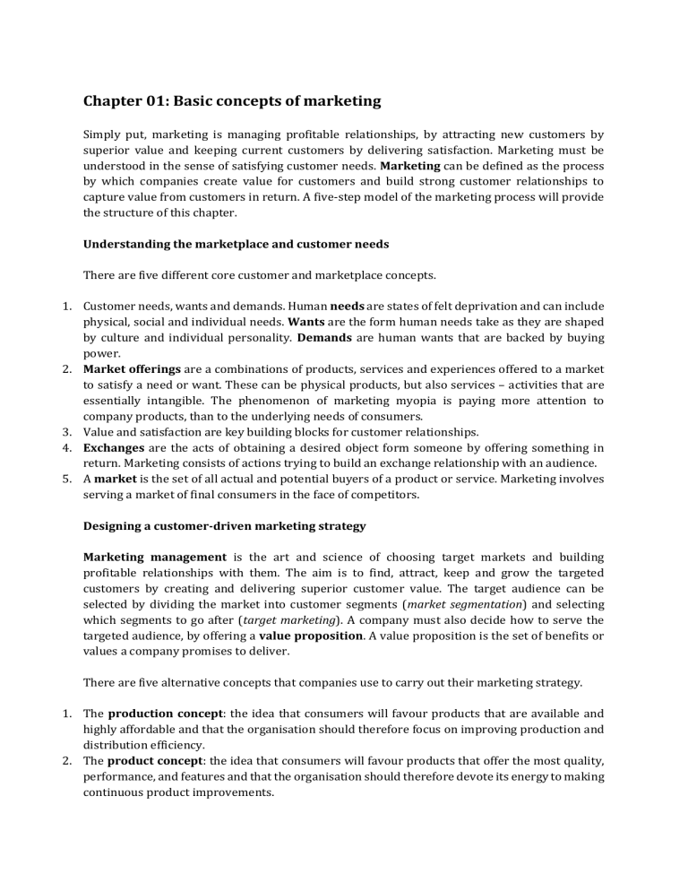 Chapter 01: Basic Marketing Concepts
