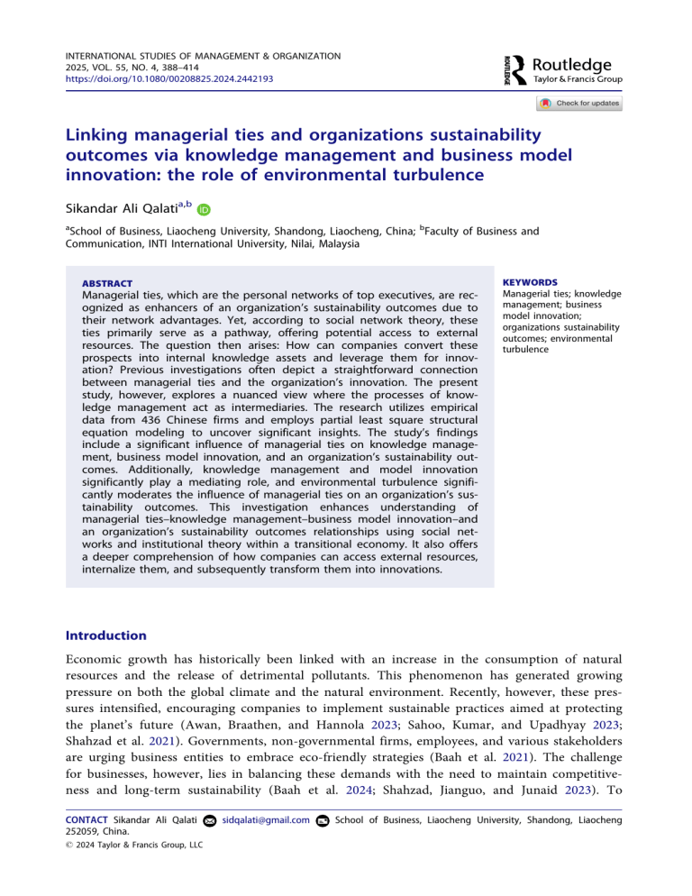 Managerial Ties & Sustainability: Knowledge Management & Business Model ...