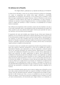 En defensa de la filosof&iacute;a: El valor de las humanidades