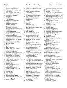 PY 101 Psychology Final Exam Study Guide