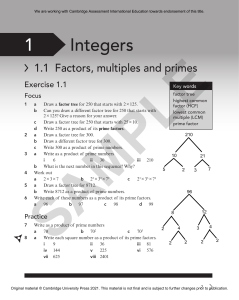 Math Exercise 1.1: Integers, Factors, Multiples, Primes
