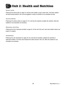 Health & Nutrition Unit 2 Worksheets