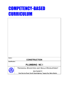 TESDA Plumbing NC I Curriculum: Competency-Based Guide