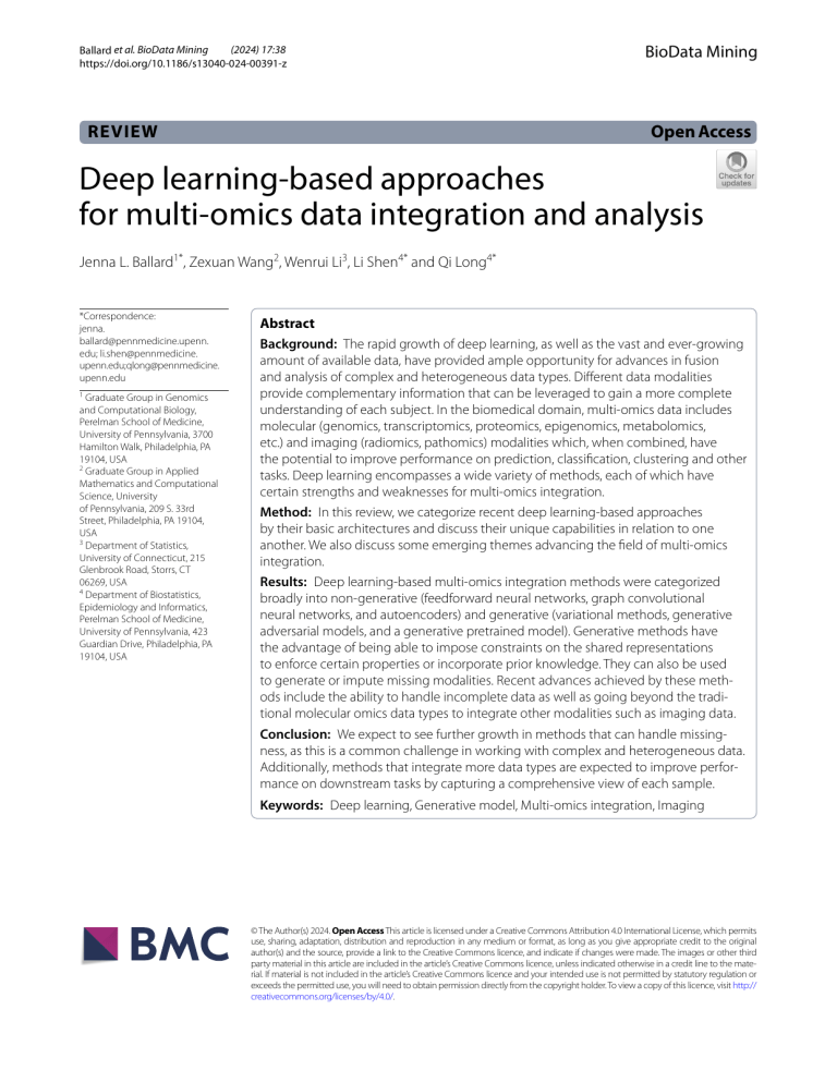 Deep Learning for Multi-omics Data Integration & Analysis: A Review