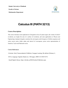 Calculus III (MATH 3213) Course Description - Islamic University of Madinah