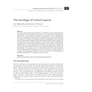 The Sociology of Critical Capacity: Justification, Disputes & Social Theory