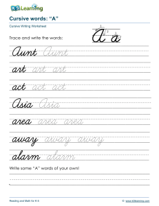 Cursive Writing Worksheet: Letter A Words | K5 Learning