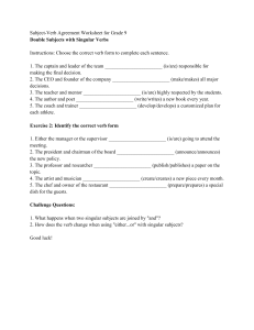 Grade 9 Subject-Verb Agreement Worksheet: Double Subjects & Either/Or