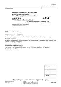 Accounting 9706/2 A-Level Past Paper