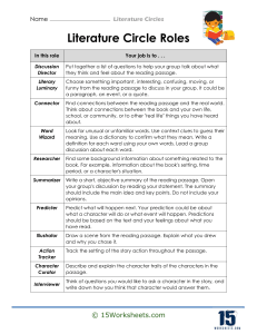 Literature Circle Roles Worksheet
