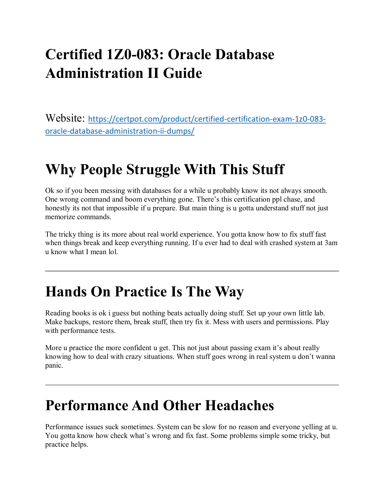 1Z0-083 | Oracle Database Administration II Paid Questions Free 