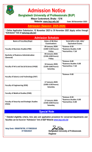 BUP Admission Notice 2025-2026: Application Dates & Exam Schedule