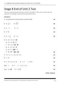 Cambridge Lower Secondary Mathematics 8: End of Unit 2 Test Answers