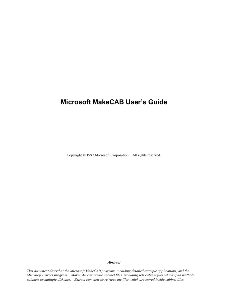 Microsoft MakeCAB User's Guide File Compression & Extraction
