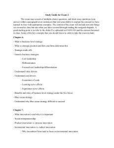 Study Guide for Exam 2: Business & Corporate Strategy, Innovation, Globalization