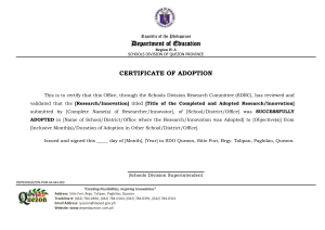 Certificate of Adoption: DepEd Quezon Research & Innovation Validation