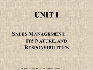 Unit I: Sales Management - Nature & Responsibilities