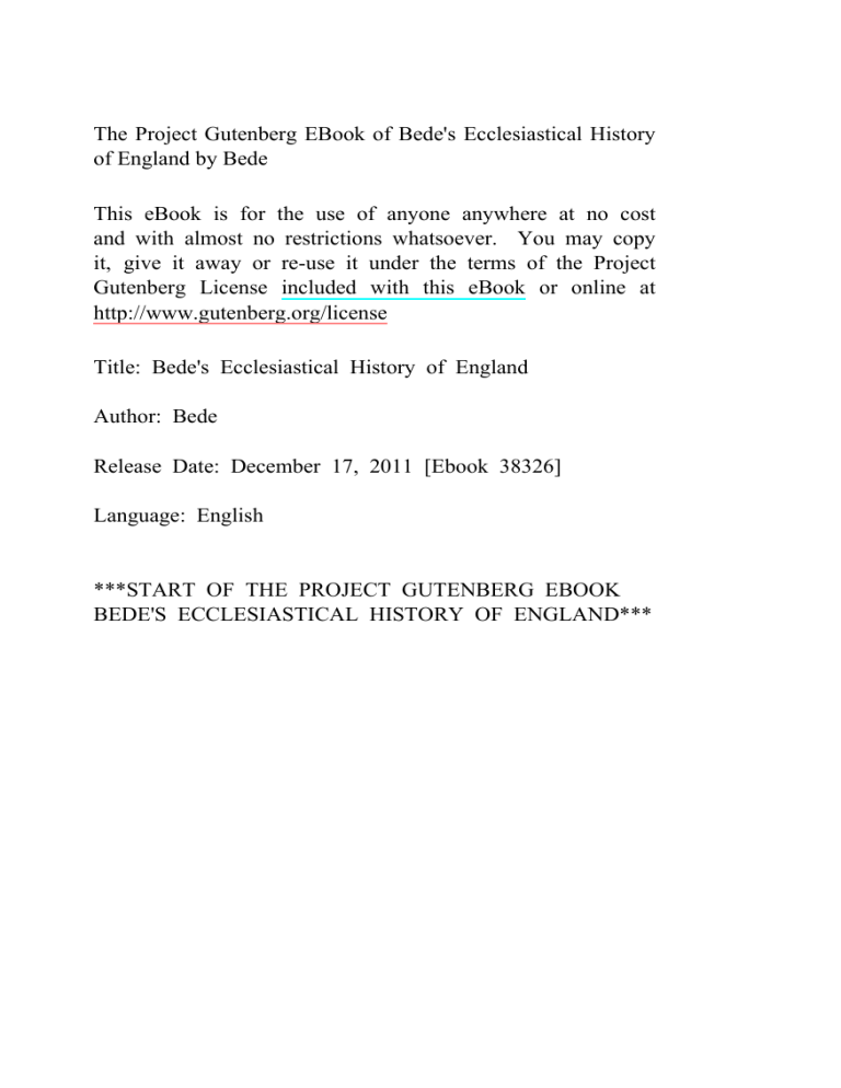 Bede's Ecclesiastical History of England | Project Gutenberg
