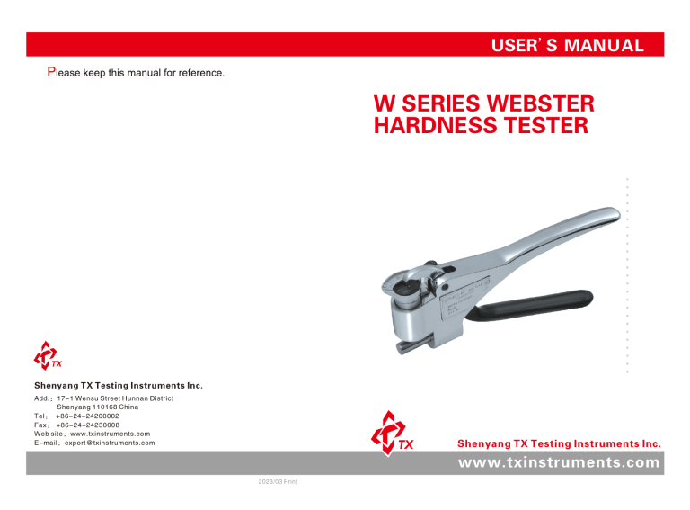 W Series Webster Hardness Tester Manual