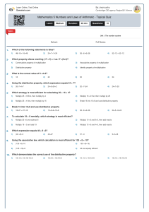 Mathematics 5 Arithmetic Laws Quiz