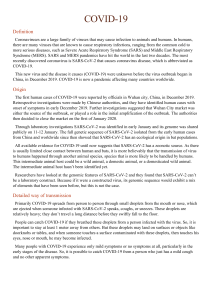 COVID-19: Definition, Origin, and Transmission