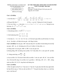Examen de Matem&aacute;ticas 9&ordm; Grado 2024-2025 Dong Xoai
