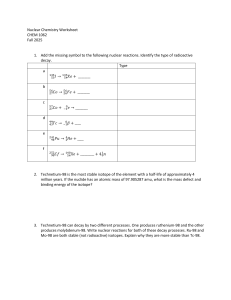 Nuclear Chemistry Worksheet: Reactions, Decay, Mass Defect