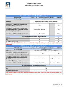 2025-2026 University Admission Criteria