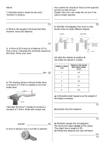 Physics Worksheet: Moments, Pressure, Diffusion & Particle Theory