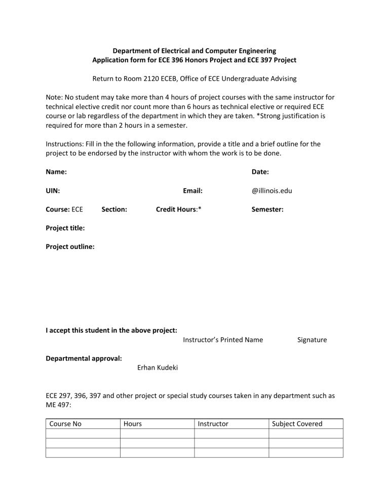 Ece Form ECE 396/397 Project Application Form