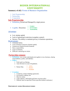 Forms of Business Organization Summary