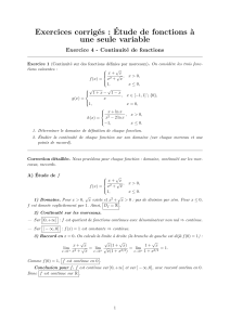 Exercices corrig&eacute;s : Continuit&eacute; des fonctions &agrave; une variable