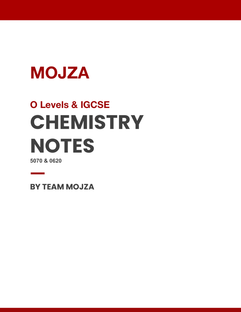 O Levels & IGCSE Chemistry Notes 5070/0620