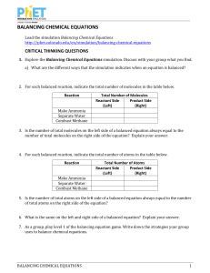 Balancing Chemical Equations Worksheet