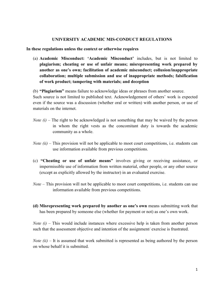 University Academic Misconduct Regulations Plagiarism Cheating Penalties
