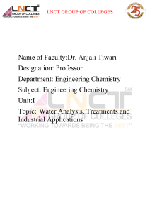 Water Analysis, Treatments & Industrial Applications in Engineering Chemistry