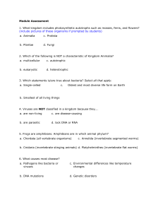 Biology Module Assessment: Kingdoms, Classification & Characteristics
