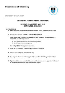 UCT Chemistry for Engineers Test 2012