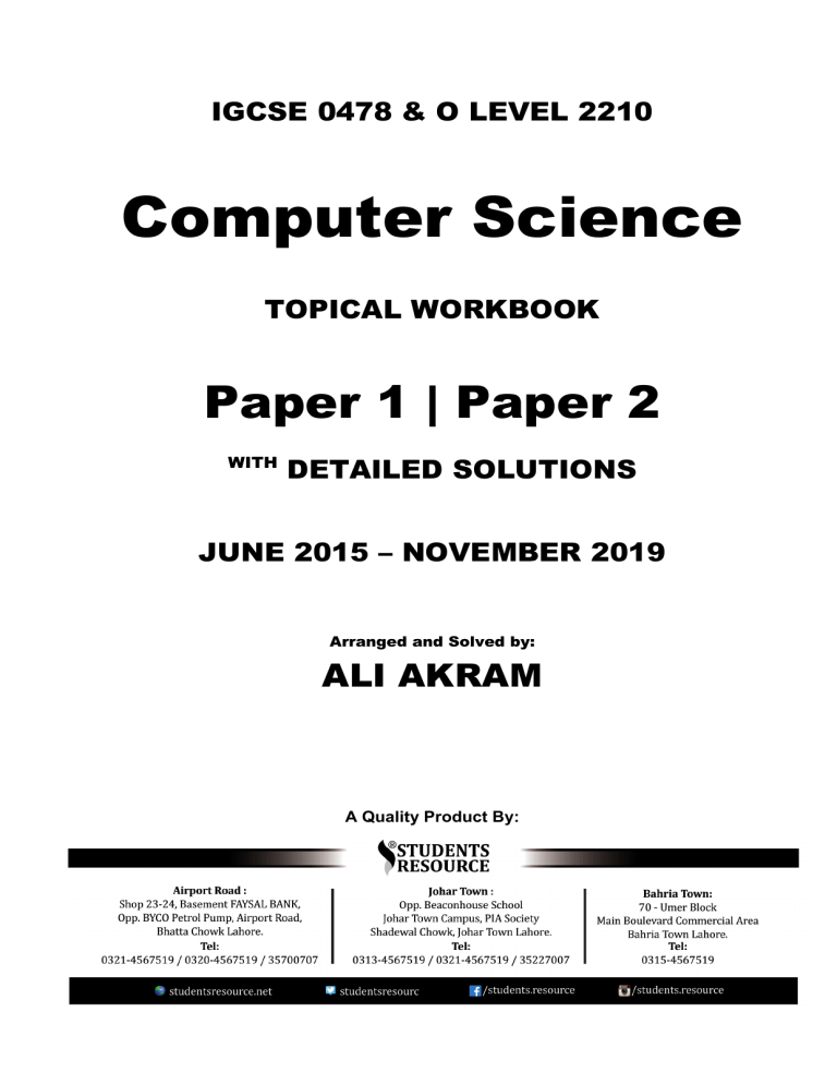 IGCSE & O Level Computer Science Workbook with Solutions