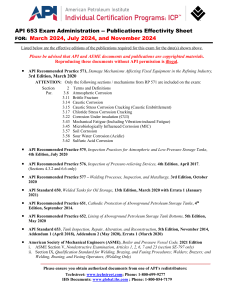 API 653 Exam Publications Effectivity Sheet 2024