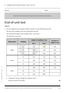 Cambridge Science 9: Unit 4 Test