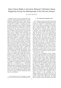 Culture & Economic Behavior: Ultimatum Game Study