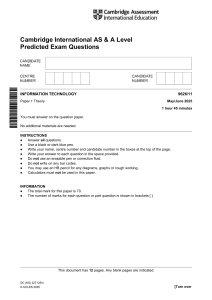 Cambridge AS & A Level IT Paper 1 Predicted Exam Questions 2025