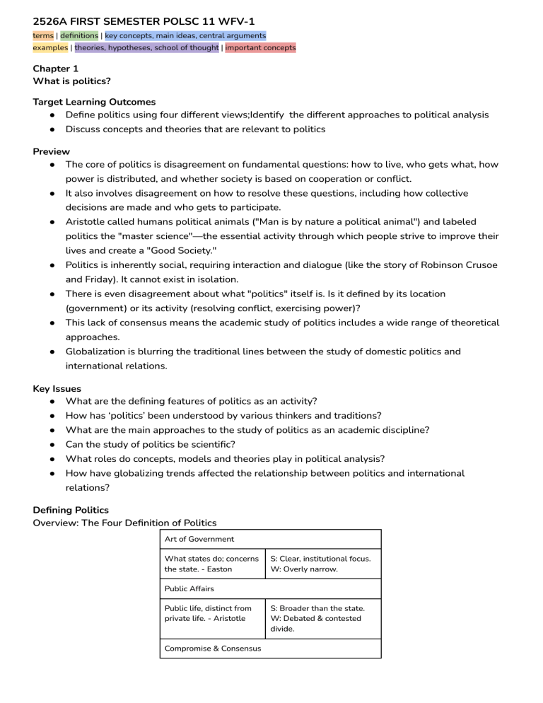 Chapter 1: What is Politics? - Political Science Textbook