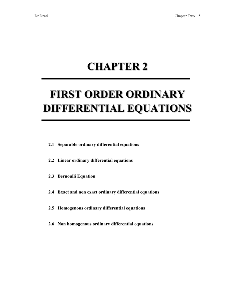 Chapter 2: First Order Ordinary Differential Equations
