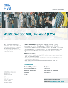 ASME Section VIII, Division 1 Training Seminar Overview