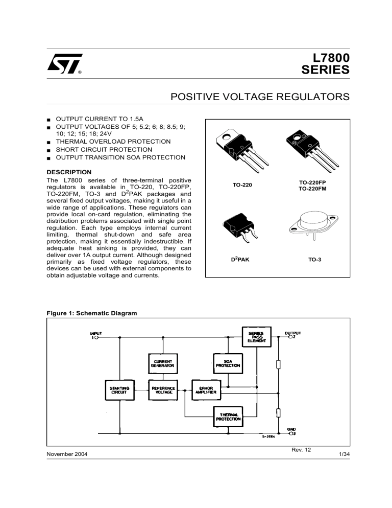 L7800 Series Positive Voltage Regulators Datasheet | STMicroelectronics